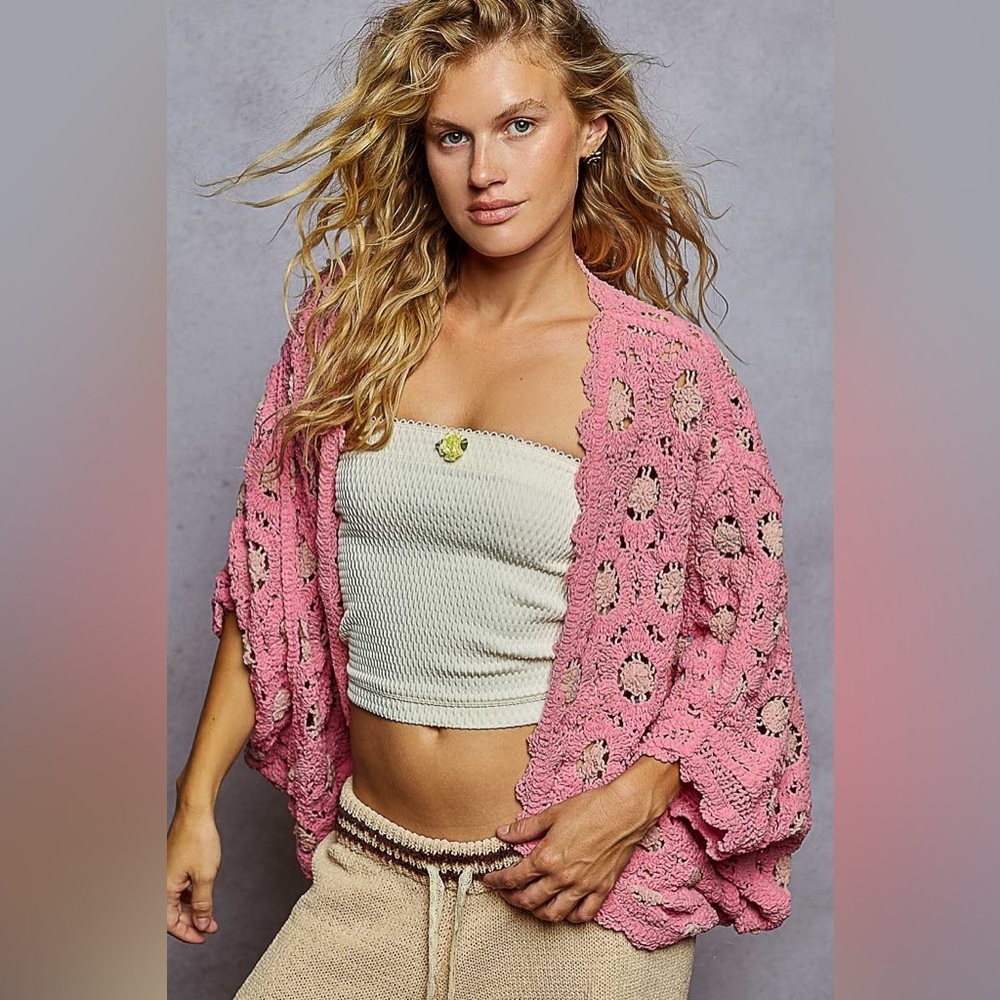 🍓 POL “ Daybreak “ Cardigan Chenille Cocoon Wrap | Pink